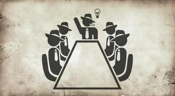 Bild: Screenshot aus dem Anonymous-Video «What is ACTA?» mit symbolisiertem Verhandlungstisch