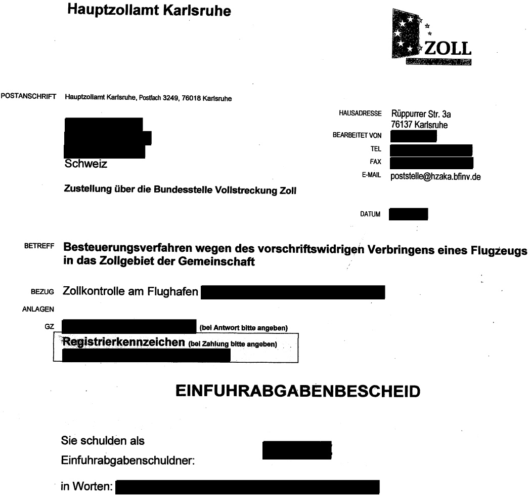 Dokument: Einfuhrabgabenbescheid des Hauptzollamtes Karlsruhe (Auszug)