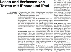 Bild: Vorschau von Plädoyer-Artikel «Lesen und Verfassen von Texten mit iPhone und iPad».
