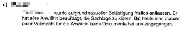 Bild: Abschnitt aus Verwaltungsprotokoll bezüglich sexueller Belästigung