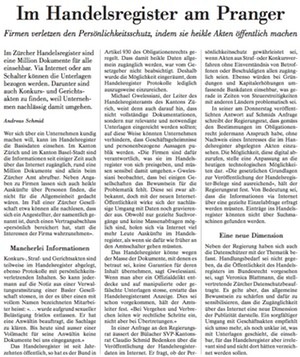 Bild: Vorschaubildchen des Artikel «Im Handelsregister am Pranger» aus der Neuen Zürcher Zeitung (NZZ) vom 30. November 2012
