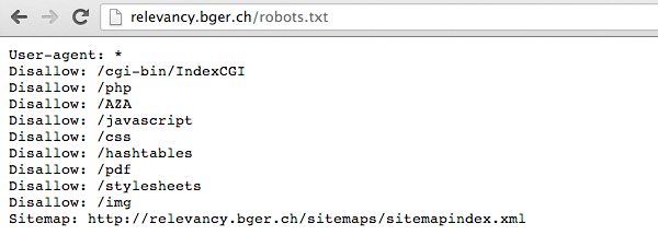 Screenshot: robots.txt-Datei von relevancy.bger.ch