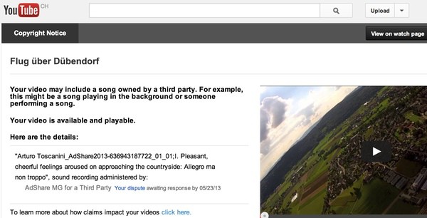 Screenshot: Urheberrechtshinweis bei YouTube