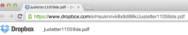 Screenshot: Dropbox mit URL zum Teilen von Inhalten