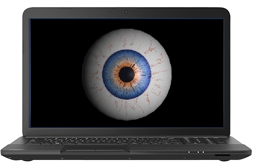 Bild: Notebook mit überwachendem Auge auf Bildschirm