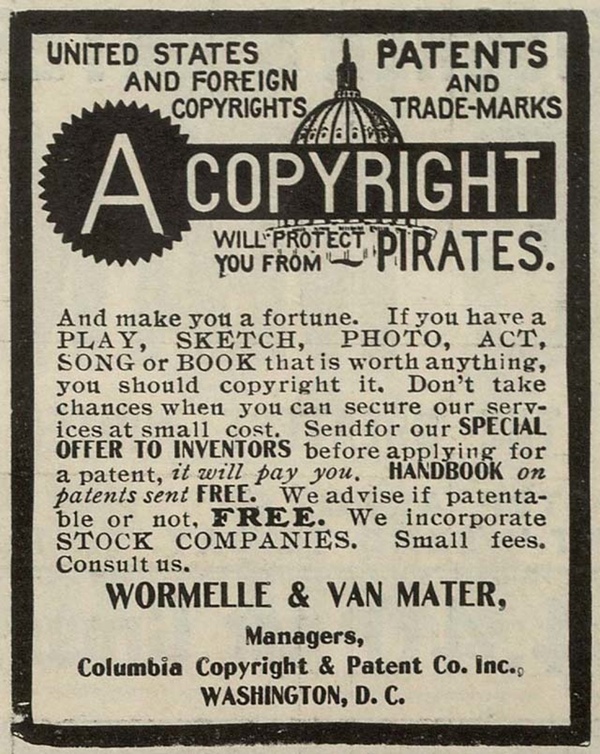 Bild: Zeitungsinserat «Copyright Will Protect You From Pirates»