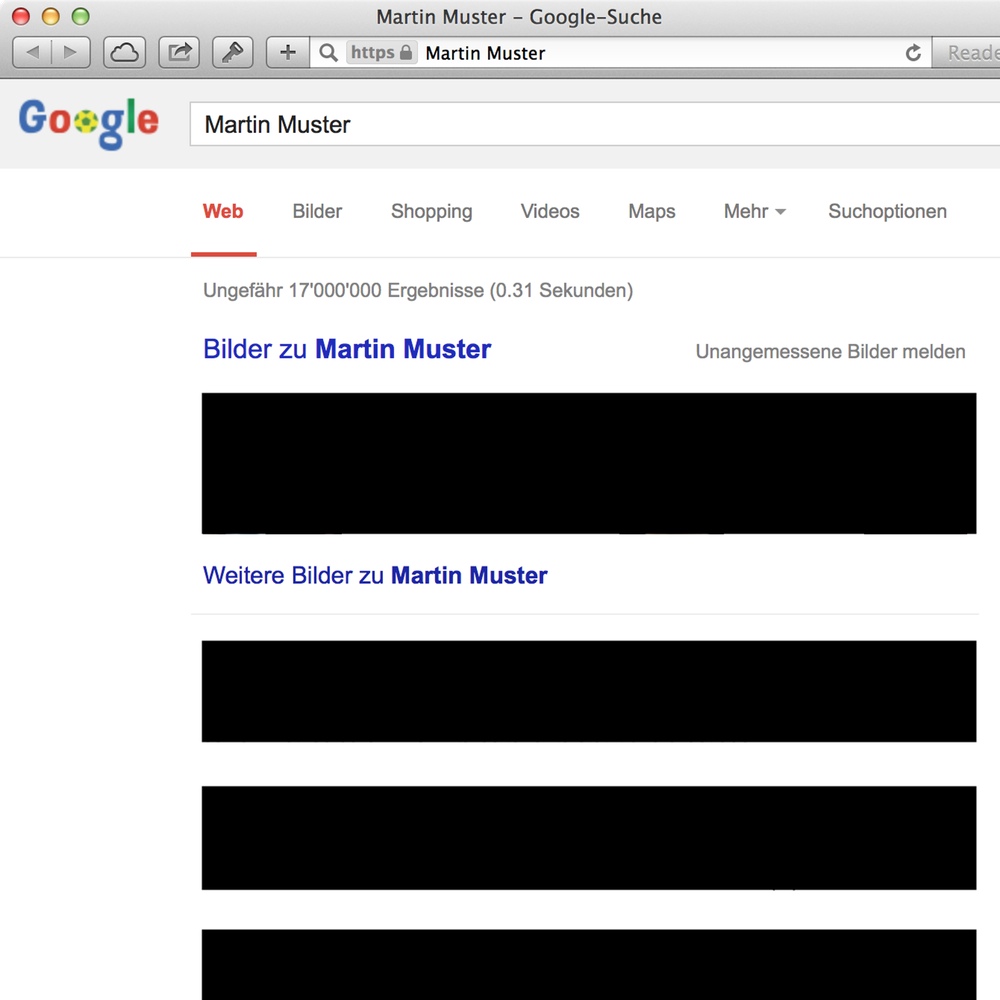 Screenshot: Google-Suchergebnisse mit Zensurbalken