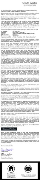 Dokument: Gefälschte Abmahnung von Schutt, Waetke Rechtsanwälte