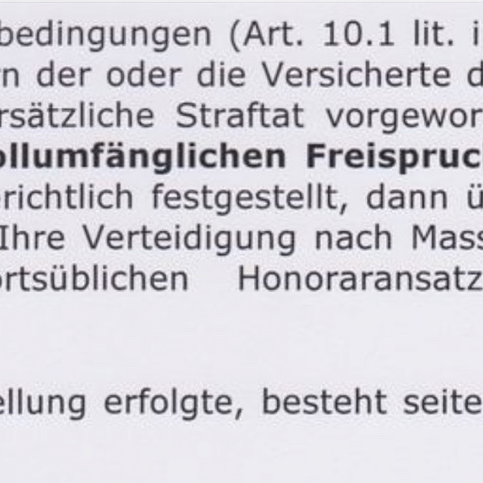 Dokument: Auszug aus Schreiben einer Rechtsschutzversicherung: Einstellung ≠ Freispruch