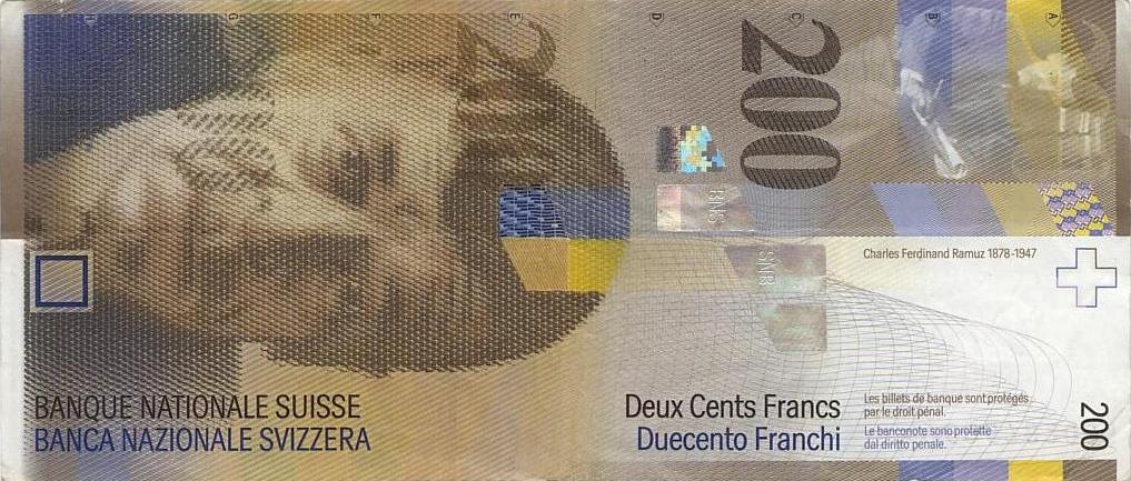 Foto: 200-Franken-Note mit Porträt von Charles-Ferdinand Ramuz