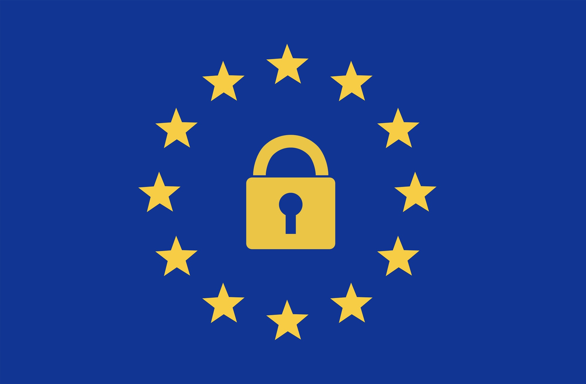 Bild: Europäische Flagge mit einem Vorhängeschloss in der Mitte zwischen den Sternen