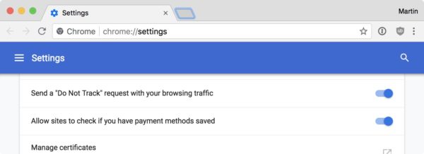 Screenshot: Do Not Track-Einstellung im Google Chrome-Browser