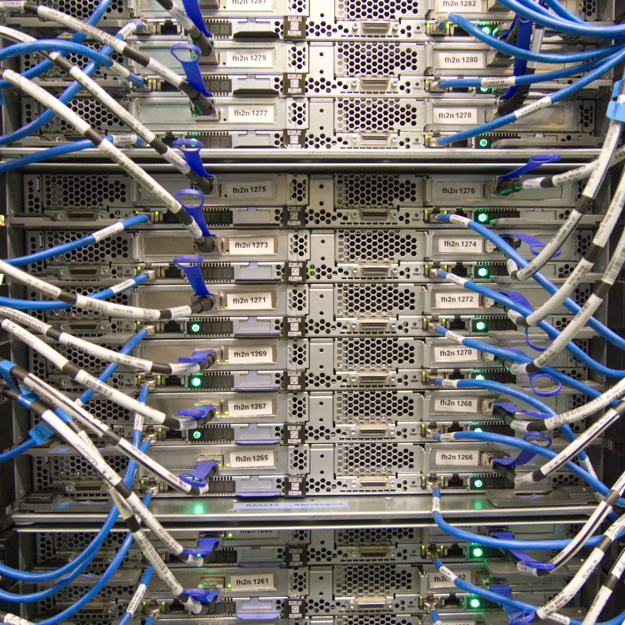 Foto: Server-Rack mit blauen Kabeln