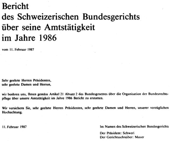 Dokument: Geschäftsbericht 1986 des Schweizerischen Bundesgerichts (Titelseite)