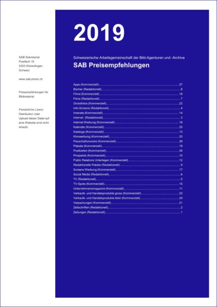 Titelseite: SAB-Preisempfehlungen 2019