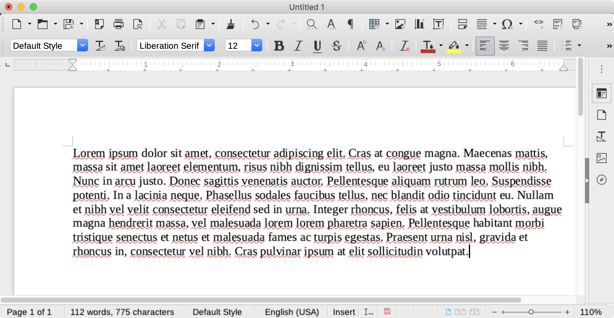 Screenshot: Unscharfe Schriftdarstellung in LibreOffice
