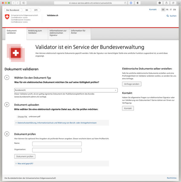 Screenshot: validator.ch