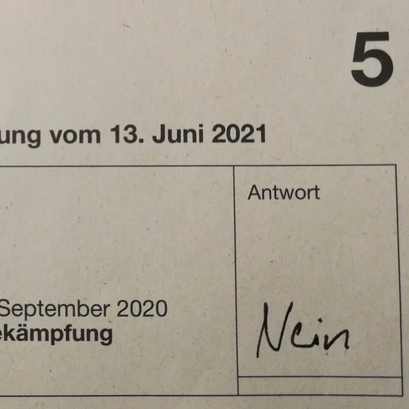 Foto: Stimmzettel von Ronnie Grob für die Volksabstimmung vom 13. Juni 2021