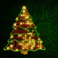 Bild: Weihnachtsbaum mit Leiterbahnen im Hintergrund