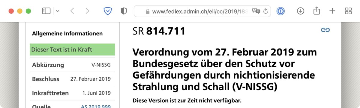 Screenshot: Veraltete Systematische Sammlung des Bundesrecht (SR) am 9. Januar 2022