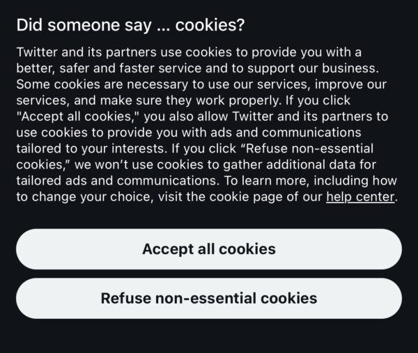 Screenshot: Cookie-Banner bei Twitter