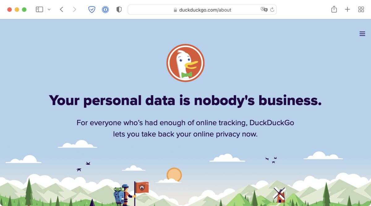 Screenshot: DuckDuckGo-Seite «Your personal data is nobody's business»