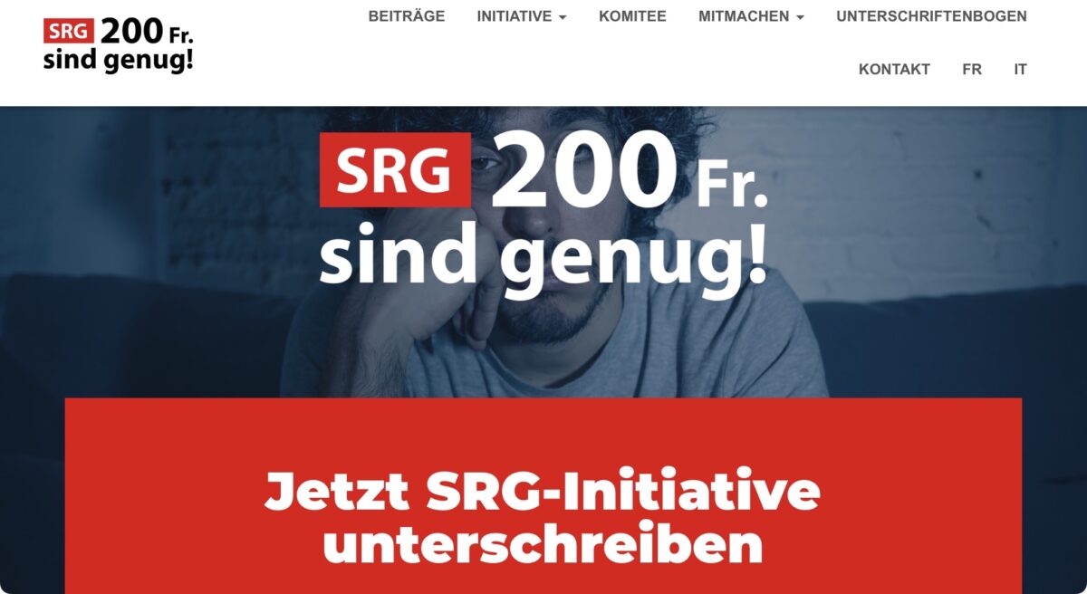Screenshot: Homepage der «SRG-Initiative» (Auszug)