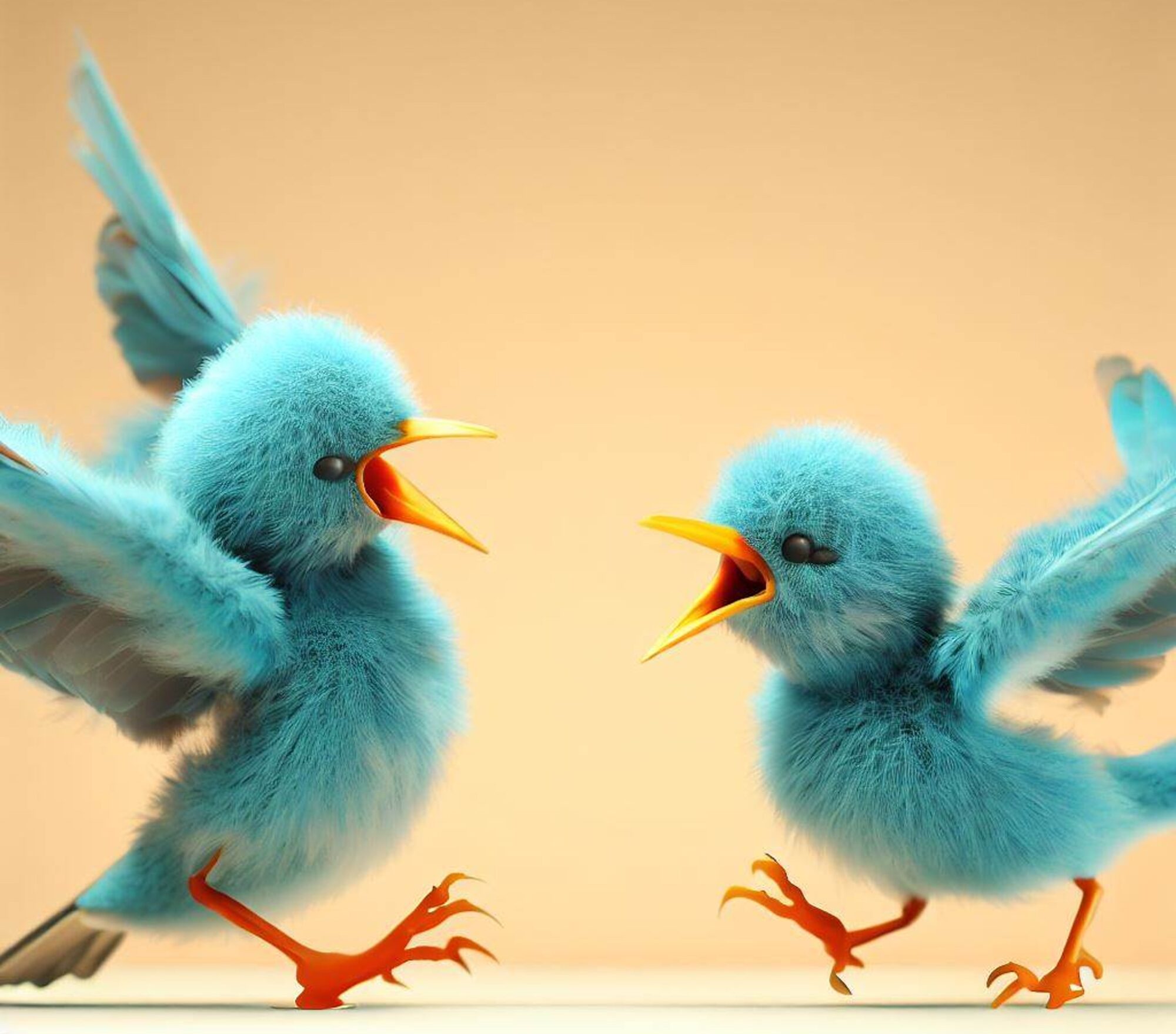 Bild: Zwei Twitter-Vögel, die sich streiten (AI-generiert)