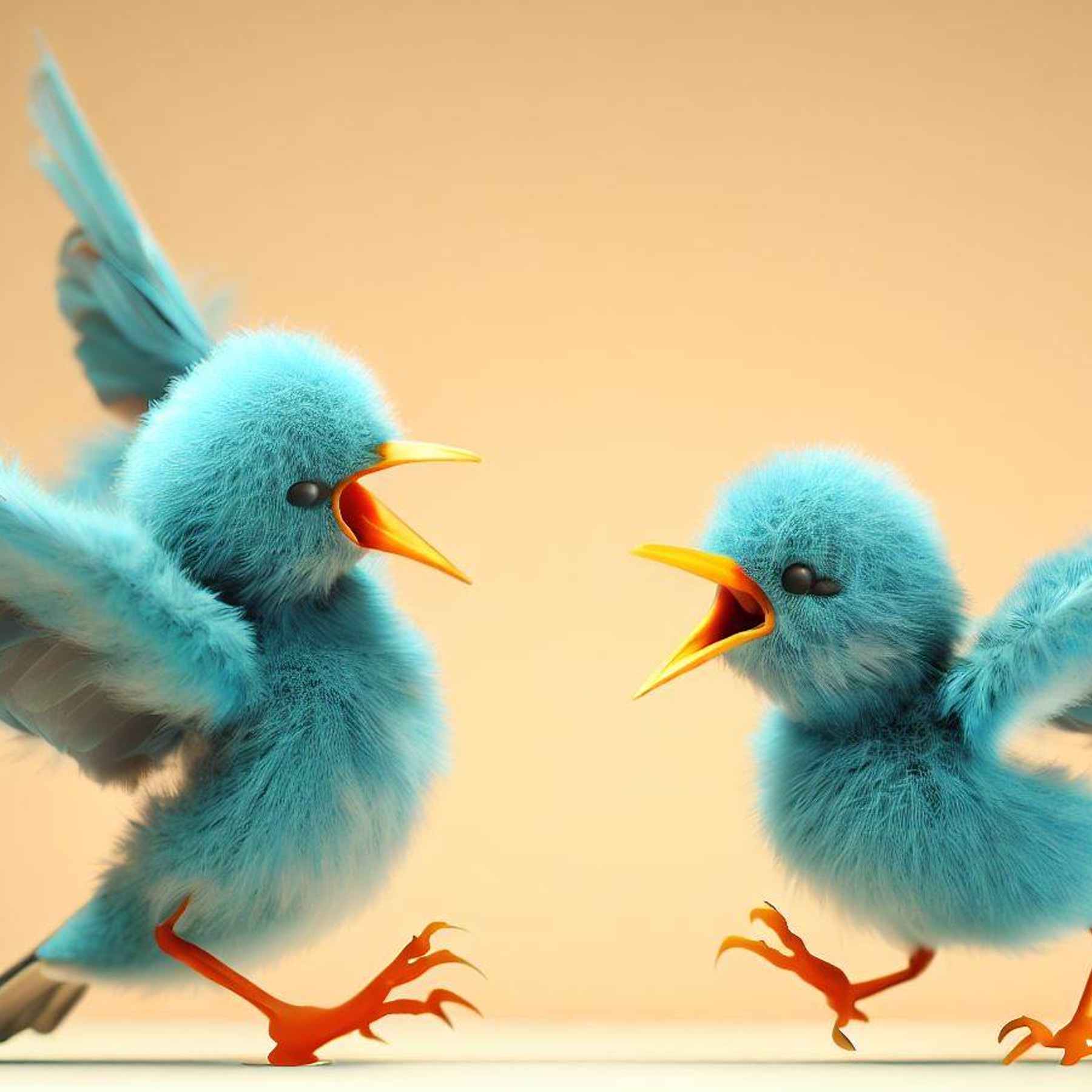 Bild: Zwei Twitter-Vögel, die sich streiten (AI-generiert)