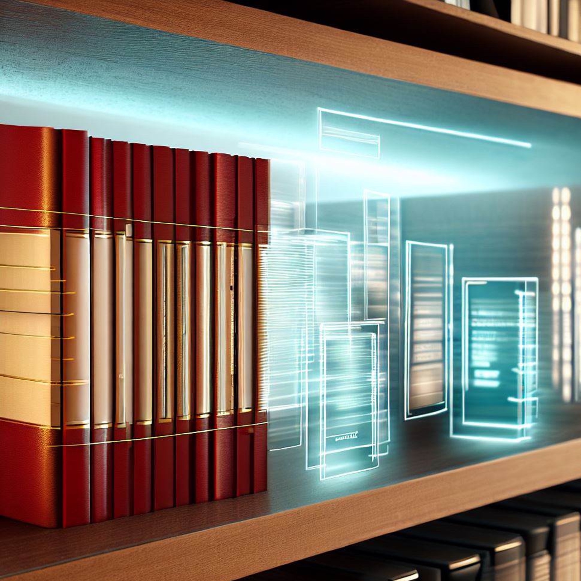 Bild: Bücherregal mit «digitalen Büchern» (AI-generiert)
