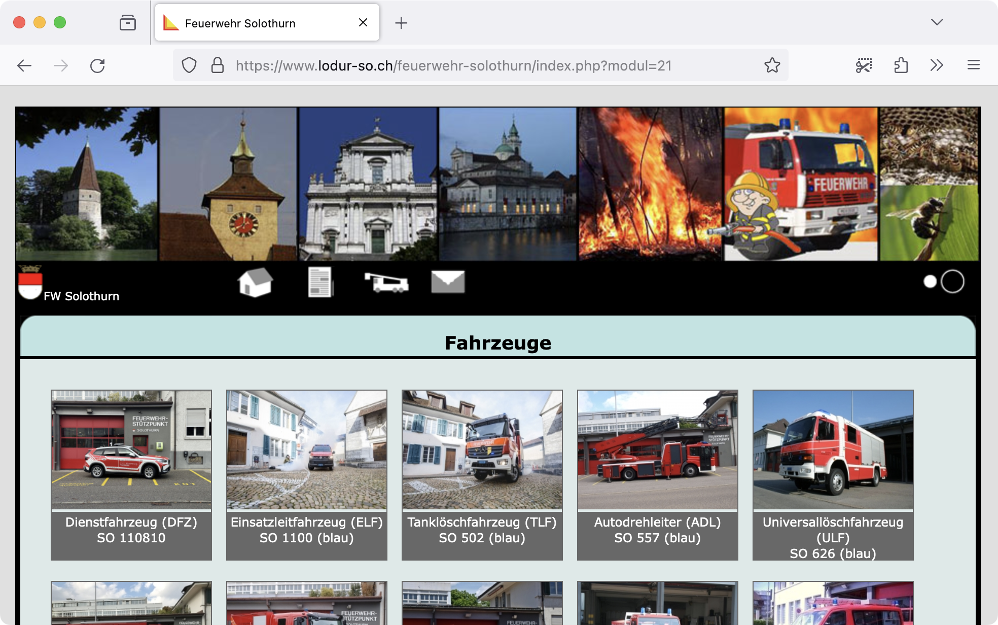 Screenshot: LODUR-Website der Feuerwehr Solothurn