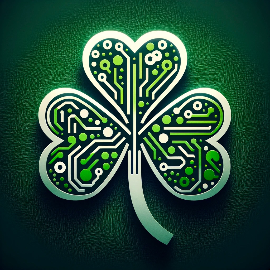 Bild: Grünes irisches Kleeblatt mit Leiterbahnen (KI-generiert)
