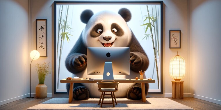 Bild: Panda, der einen Computer benutzt (KI-generiert)