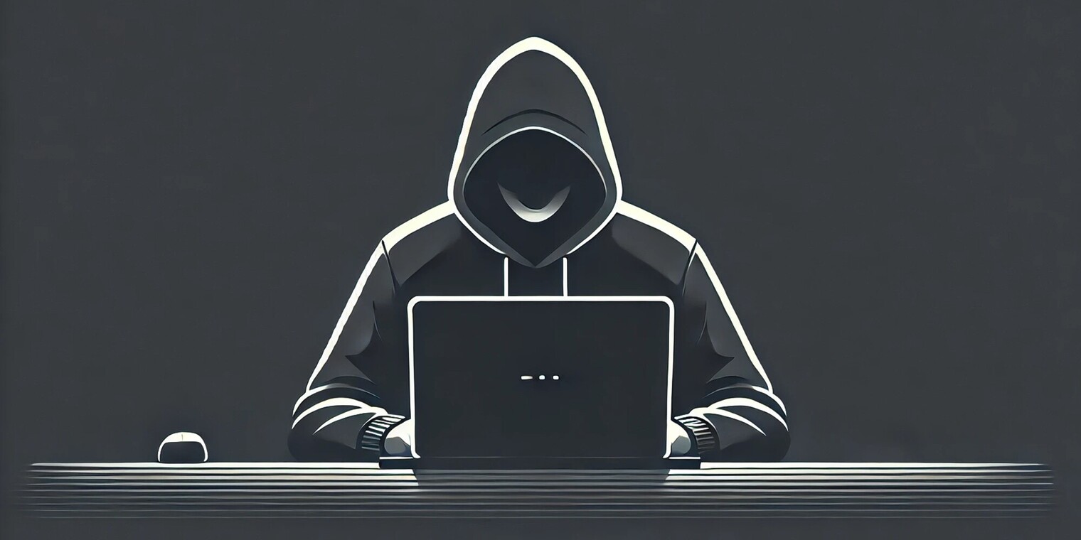 Bild: Cliché-Hacker, der an einem Computer sitzt (KI-generiert)