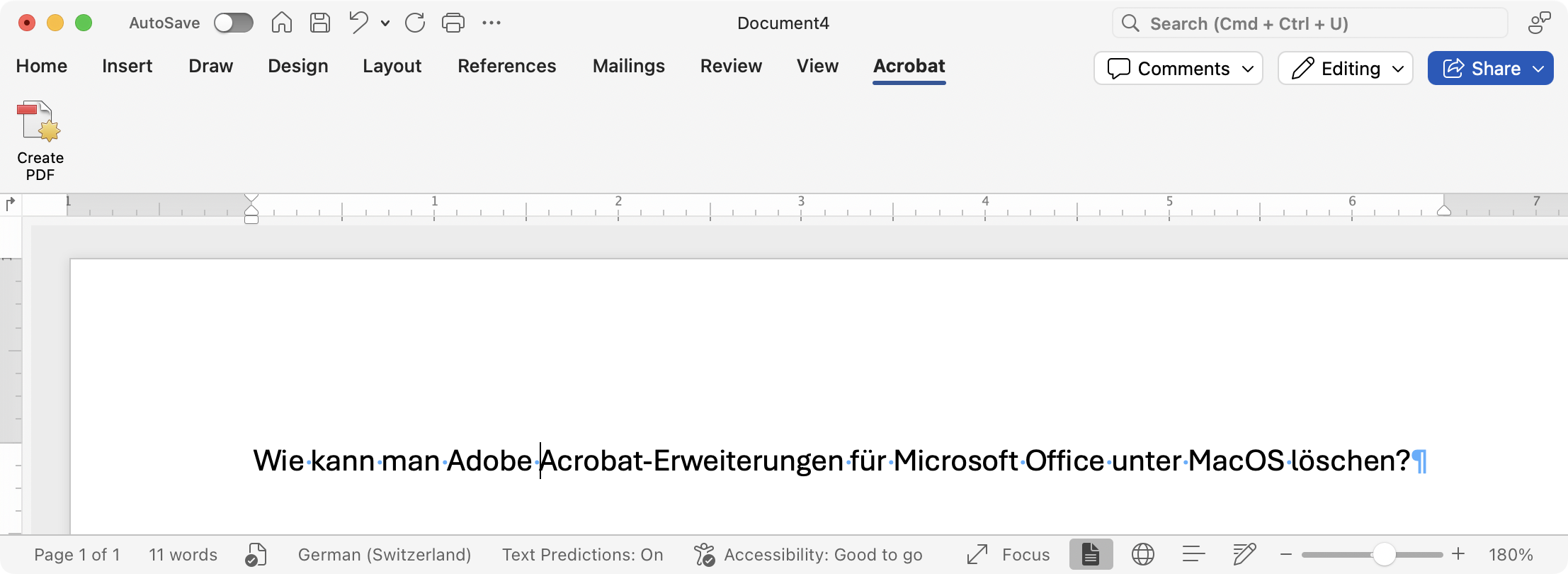 Screenshot: Adobe Acrobat-Erweiterungen in Microsoft Word