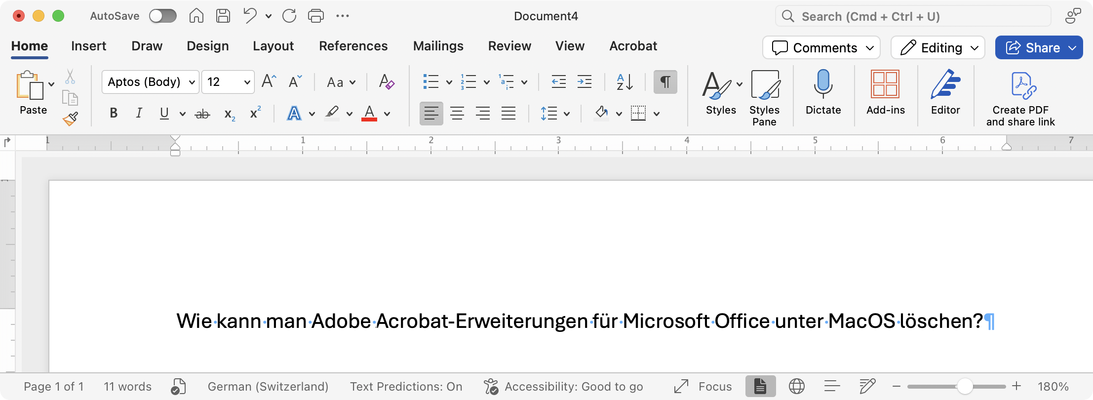 Screenshot: Adobe Acrobat-Erweiterungen in Microsoft Word