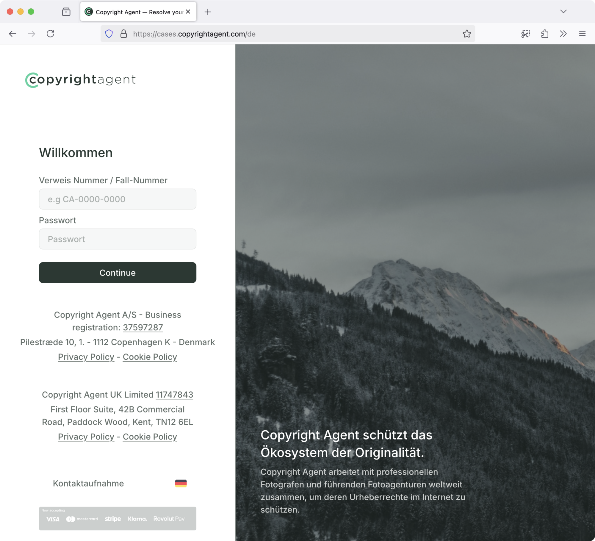 Screenshot: Portal von Copyright Agent