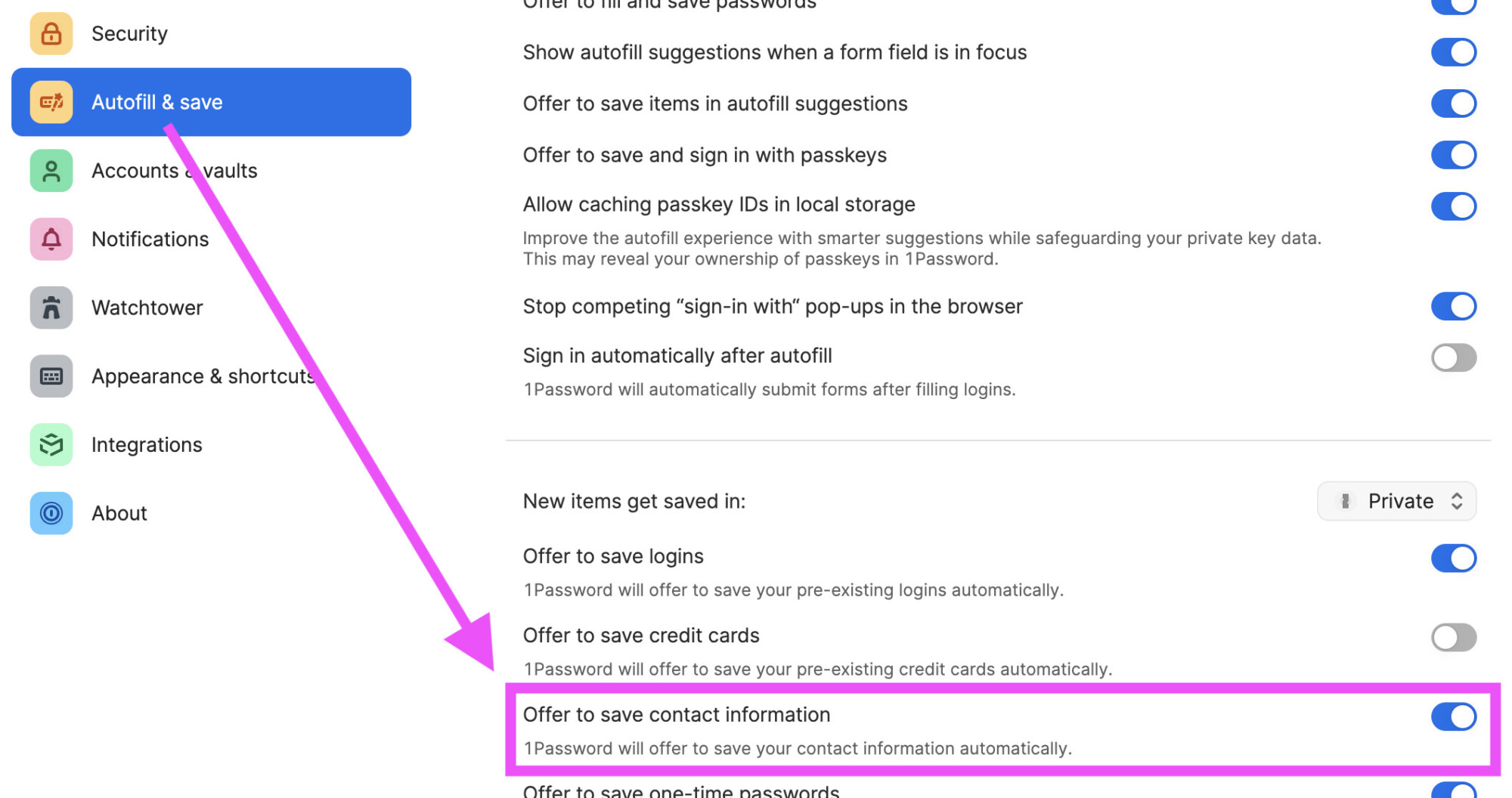 Screenshot: 1Password-Einstellungen im Browser