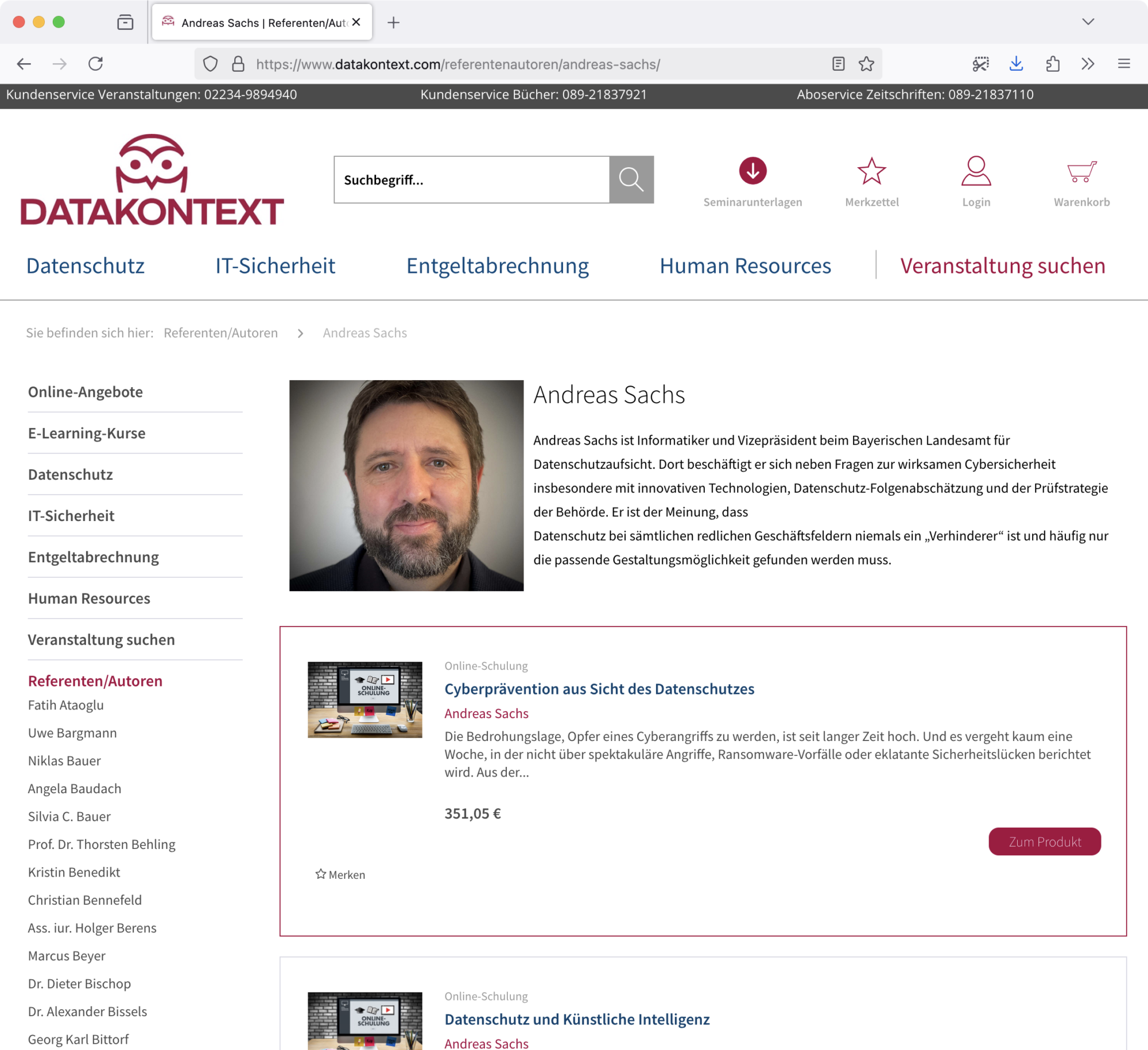Screenshot: Kostenpflichtige Online-Schulung von Andreas Sachs bei «DATAKONTEXT»