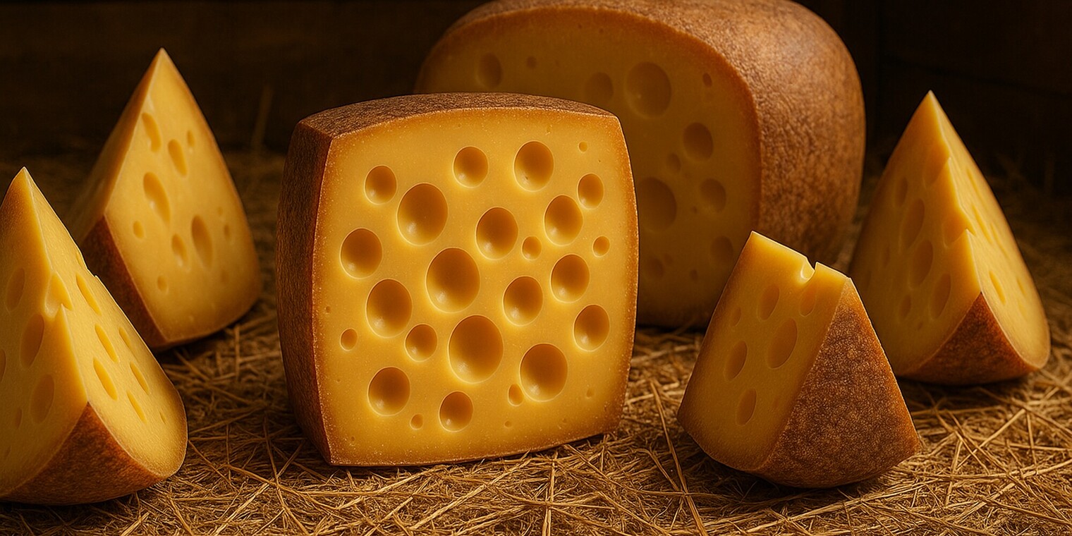 Bild: Emmentaler-Käse mit Löchern (KI-generiert)