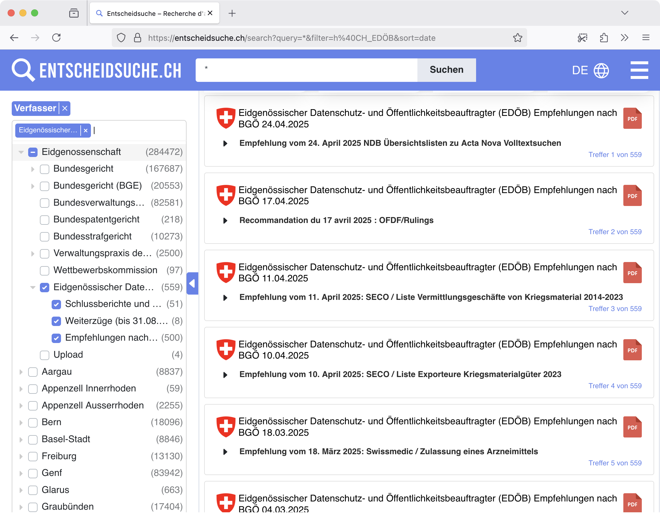 Screenshot: entscheidsuche.ch