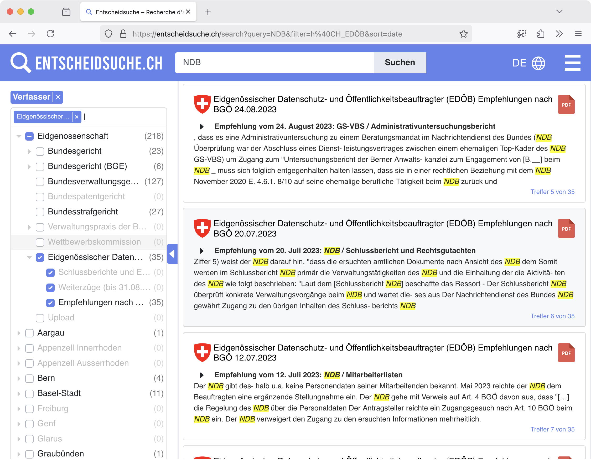Screenshot: entscheidsuche.ch