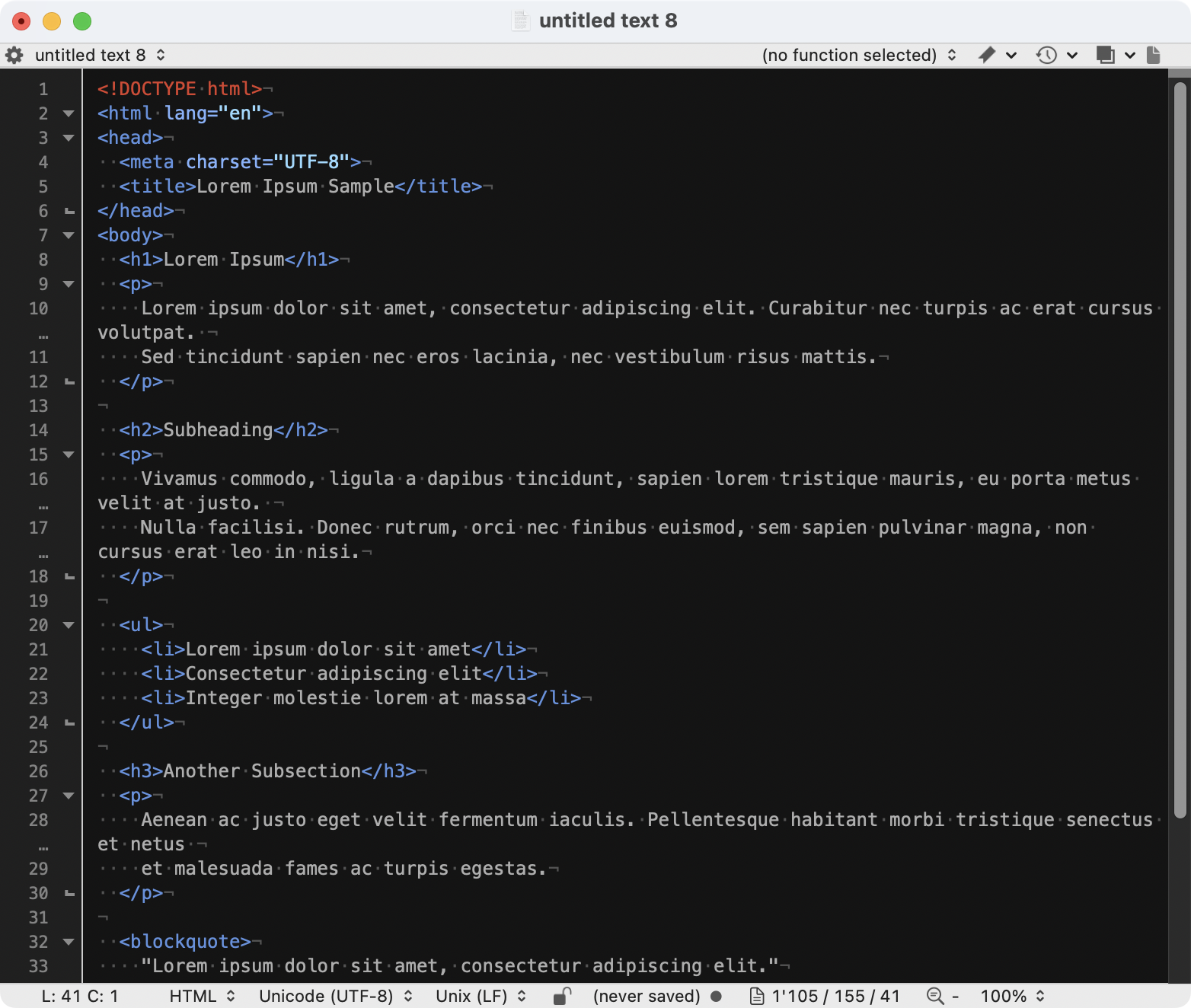 Screenshot: BBEdit mit «Soft wrap»