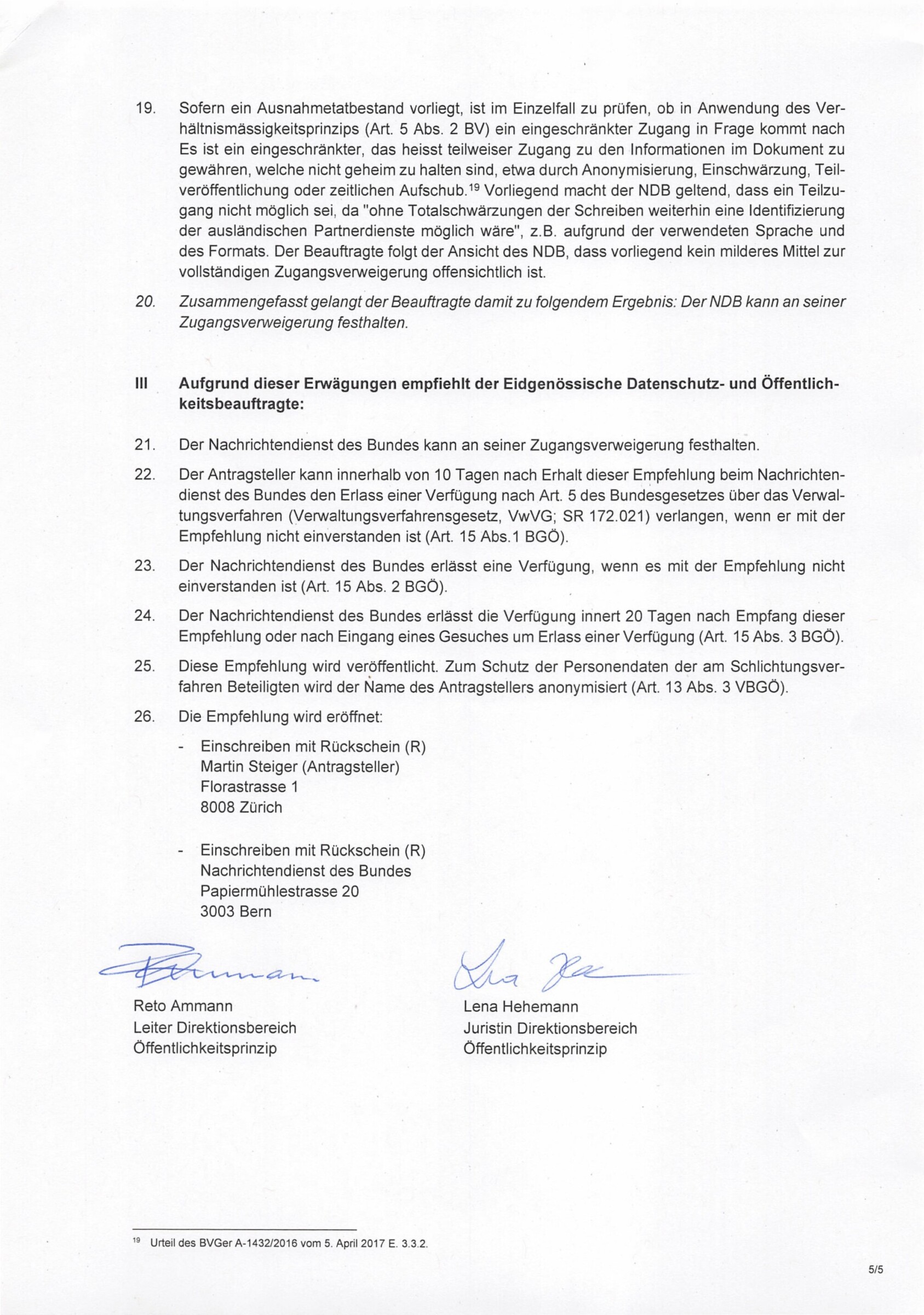 Dokument: Empfehlung des EDÖB vom 2. März 2026