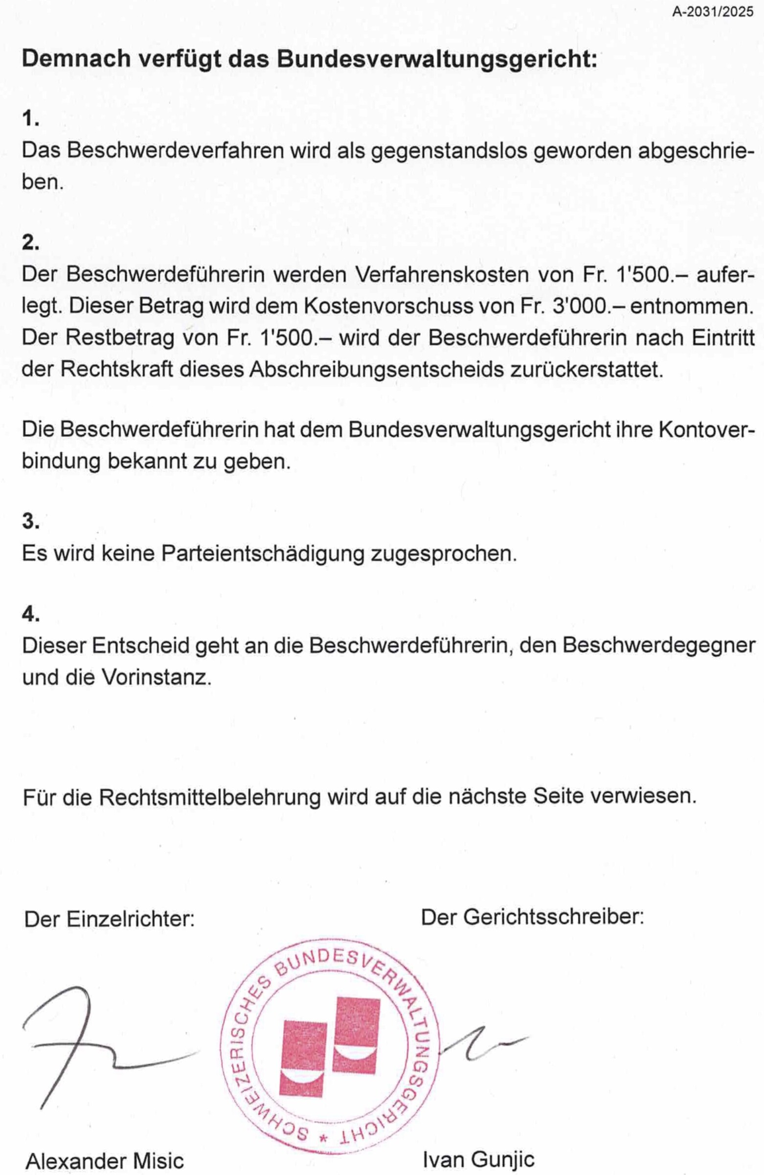 Dokument: Entscheid bzw. Verfügung des Bundesverwaltungsgerichts vom 17. März 2026 betreffend «Public Clouds Bund»