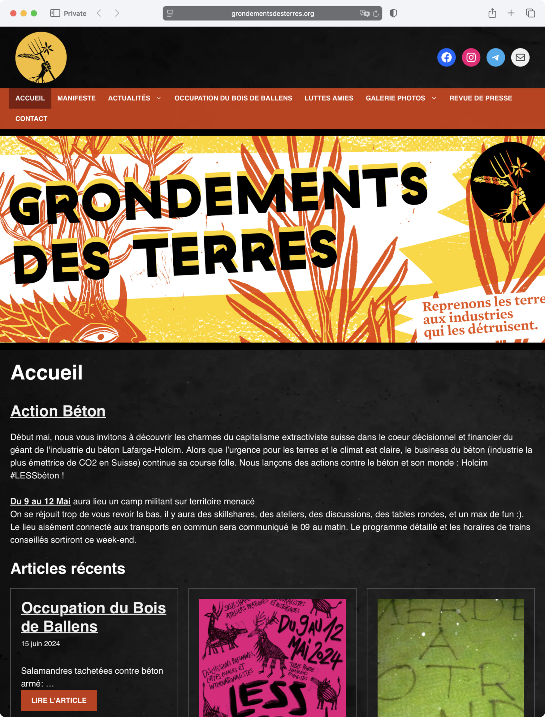 Screenshot: Website von Grondement des terres