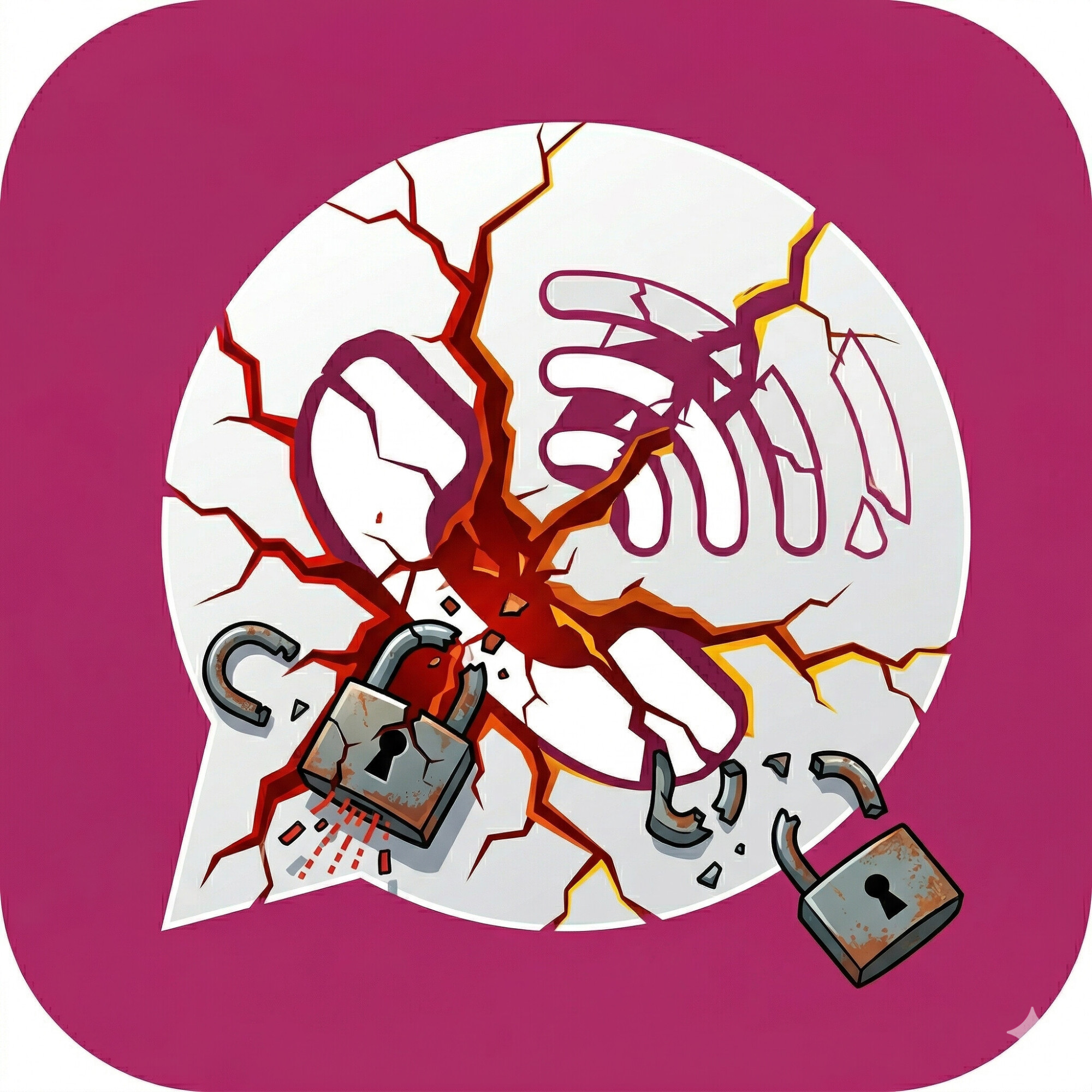 Bild: Logo von TeleGuard mit Rissen und zerbrochenen Vorhängeschlössern (KI-generiert)