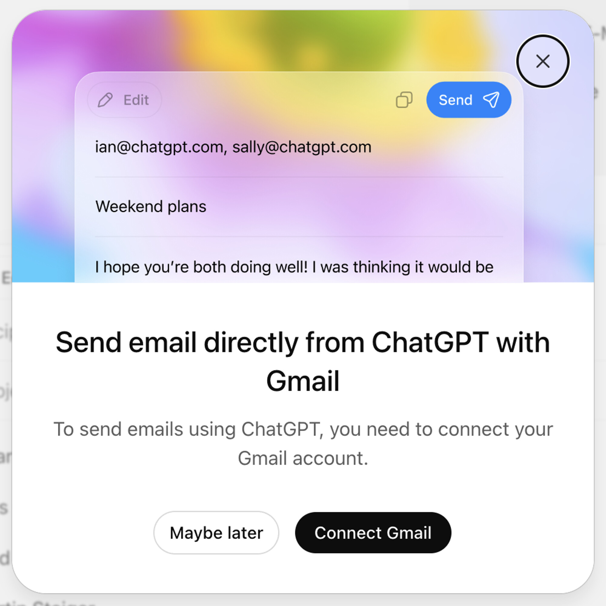 Screenshot: E‑Mail-Versand mit ChatGPT und Gmail