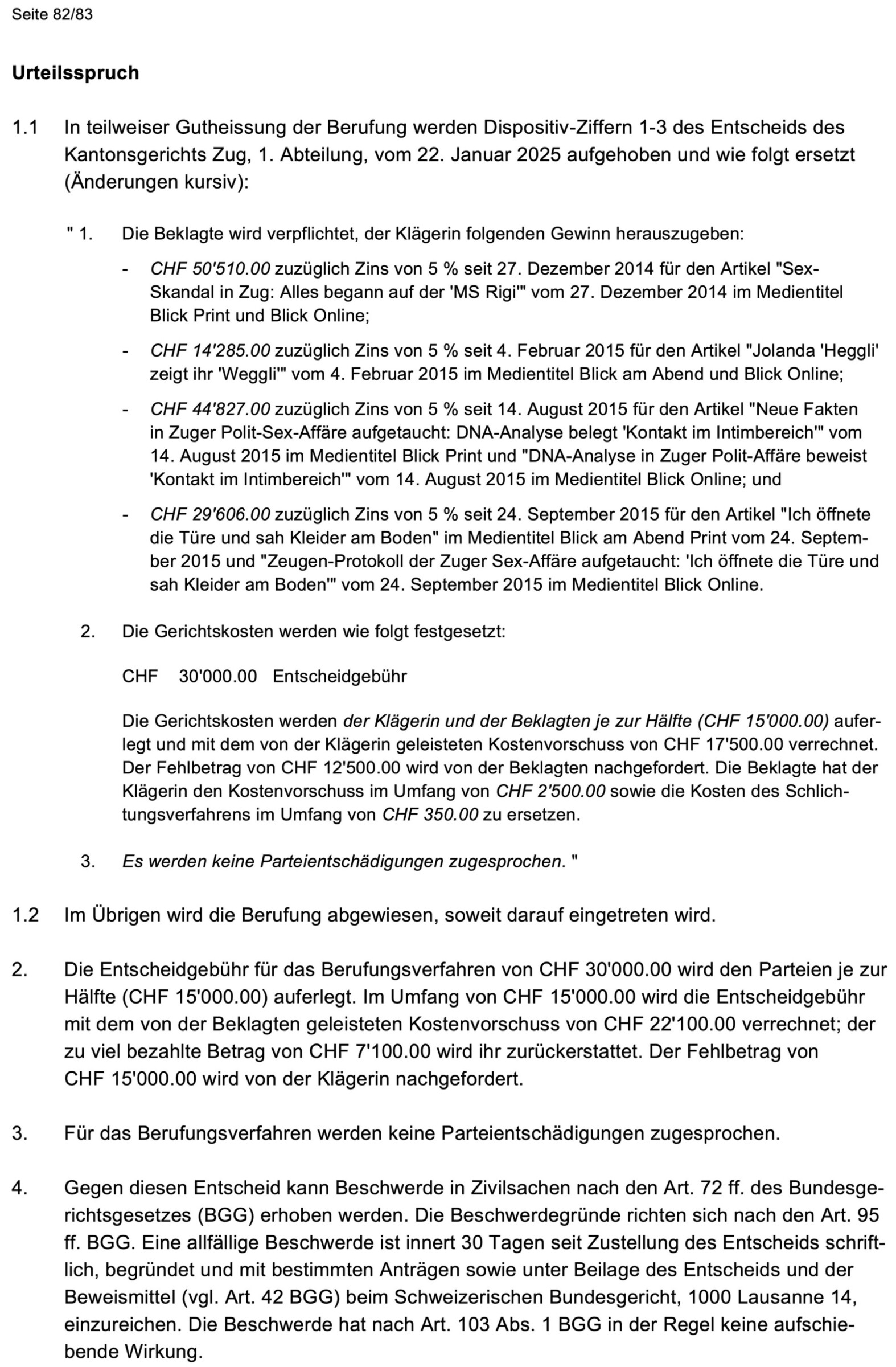 Dokument: Urteil Z1 2025 4 des Obergerichts des Kantons Zug vom 19. Juni 2026 (Auszug)