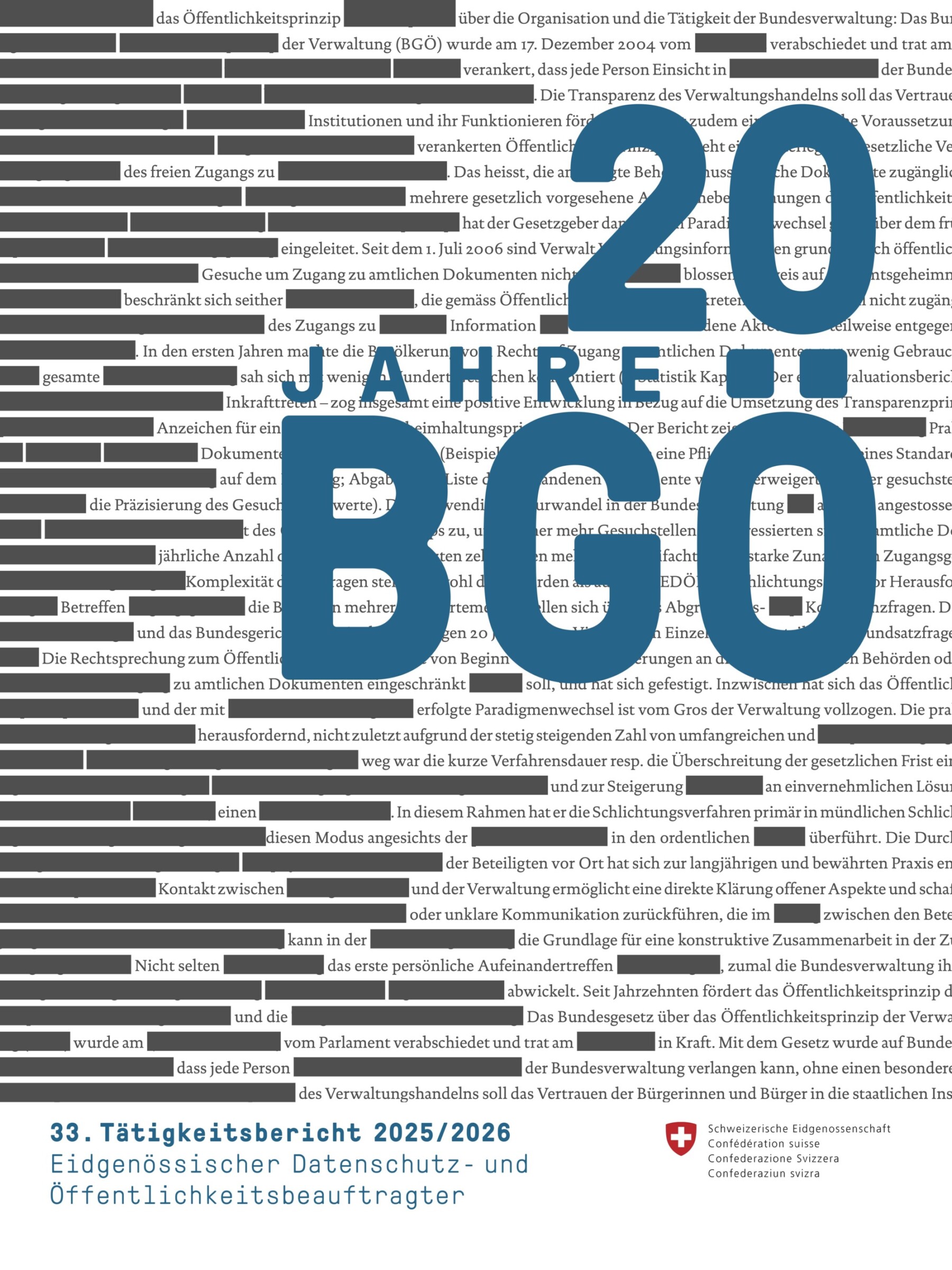 Dokument: EDÖB-Tätigkeitsbericht 2025 / 2026 (Titelseite)